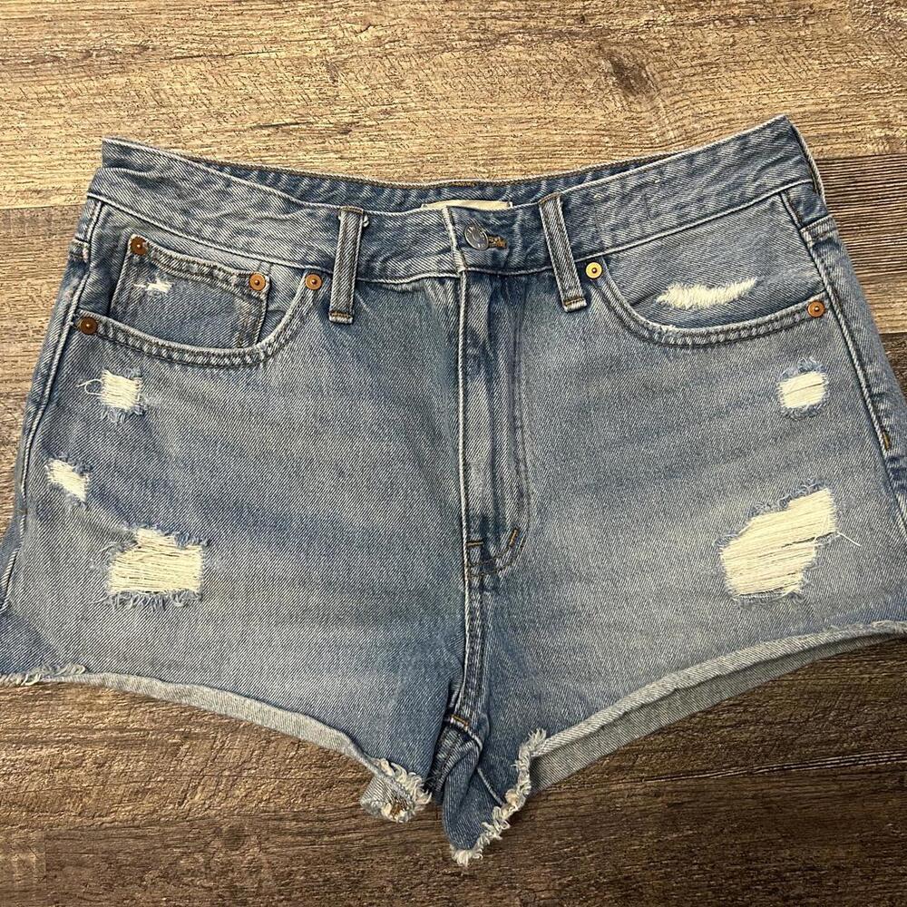 Madewell Relaxed Denim Shorts 29 Light Wash Rolled Hem Distressed 100% Cotton